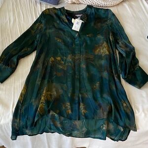 Johnny Was Workshop Green and Gold Patterned Blouse